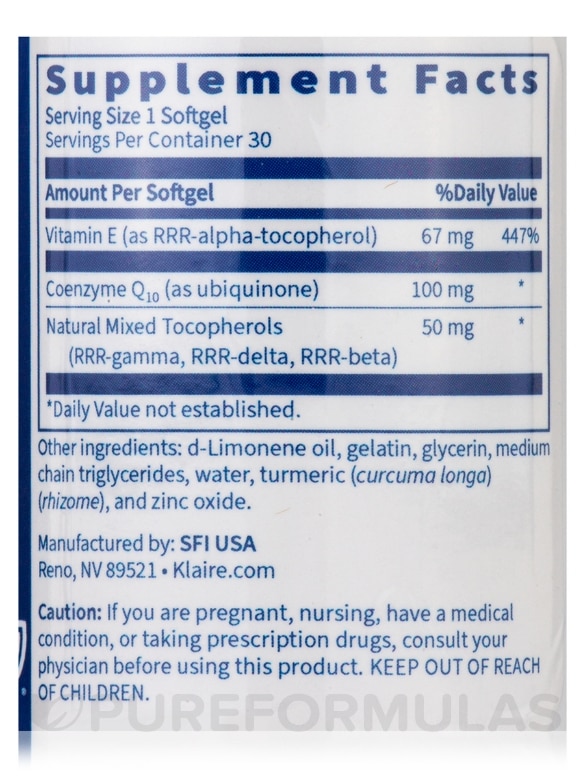 CoEnzyme Q10 100 mg - 30 Softgels - Alternate View 3