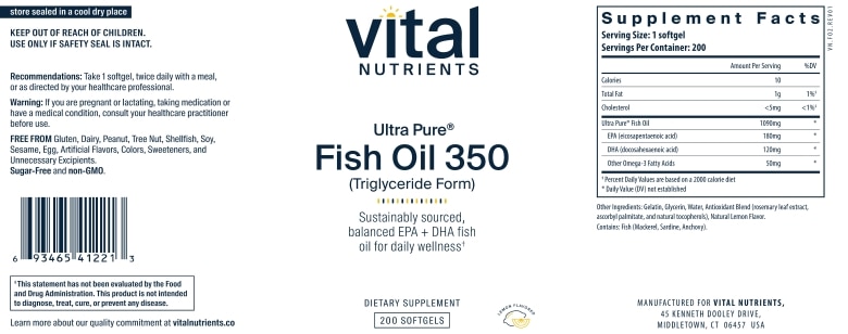 Ultra Pure® Fish Oil 350, Lemon Flavor - 200 Softgel Capsules - Alternate View 4
