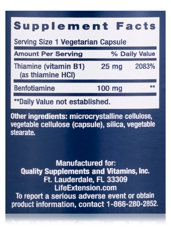 Benfotiamine with Thiamine 100 mg - 120 Vegetarian Capsules - Alternate View 3