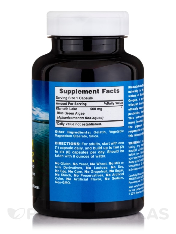 Klamath Shores® Blue Green Algae 500 mg - 120 Capsules - Alternate View 1