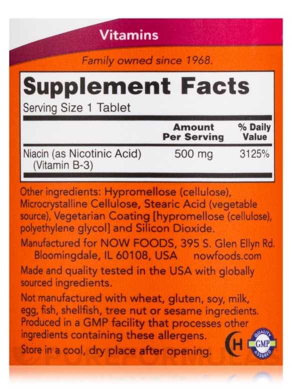 Niacin 500 mg - 250 Tablets - Alternate View 3