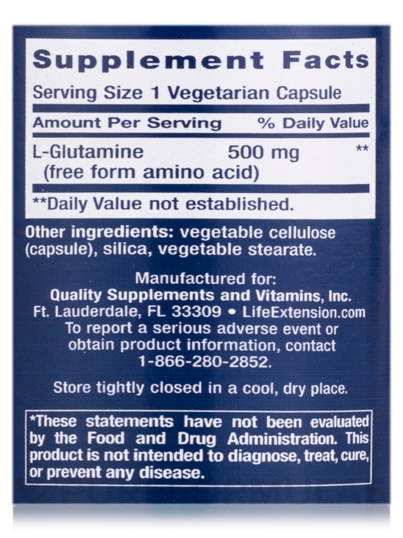 L-Glutamine 500 mg - 100 Vegetarian Capsules - Alternate View 3