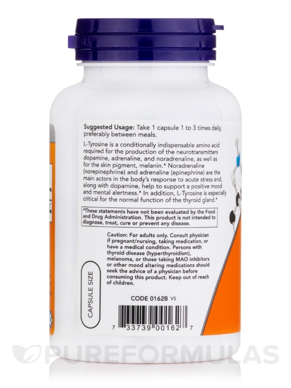L-Tyrosine 500 mg - 120 Capsules - Alternate View 2