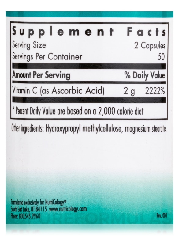 Pure Vitamin C (Ascorbic Acid) - 100 Vegetarian Capsules - Alternate View 3