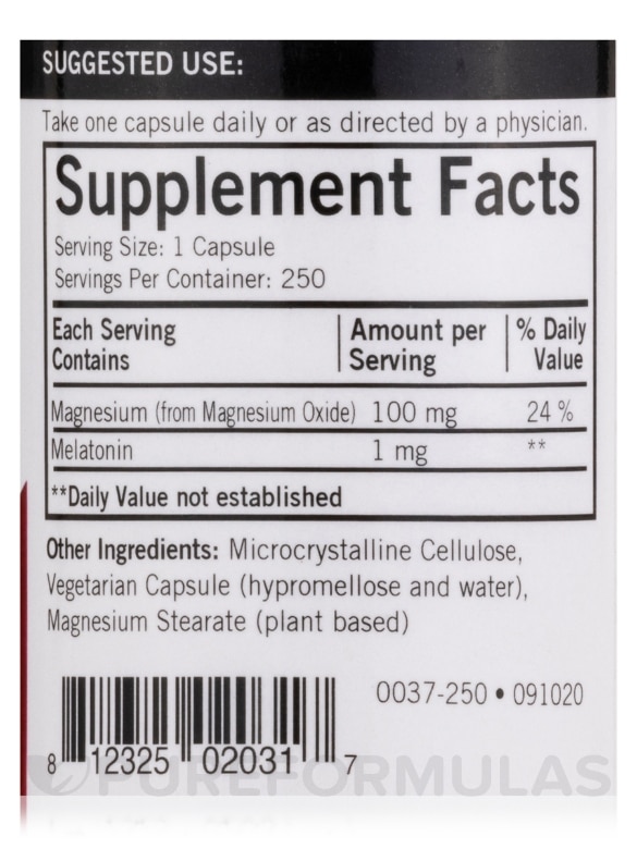 Melatonin Plus Magnesium -Hypoallergenic - 250 Capsules - Alternate View 3