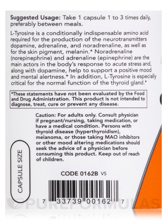 L-Tyrosine 500 mg - 120 Capsules - Alternate View 4