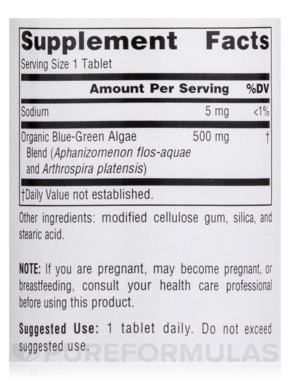 Blue Green Algae 500 mg - 50 Tablets - Alternate View 3