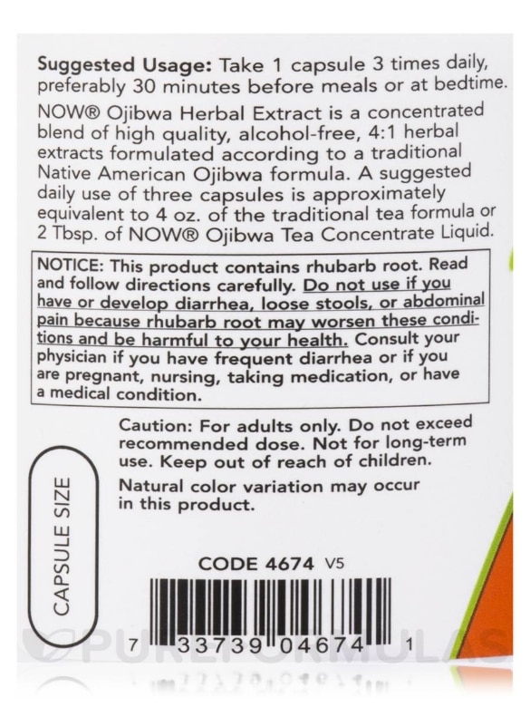Ojibwa Herbal Extract 450 mg - 180 Veg Capsules - Alternate View 4