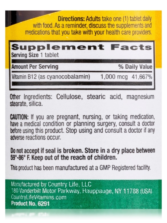Vitamin B12 1000 mcg - 60 Tablets - Alternate View 3