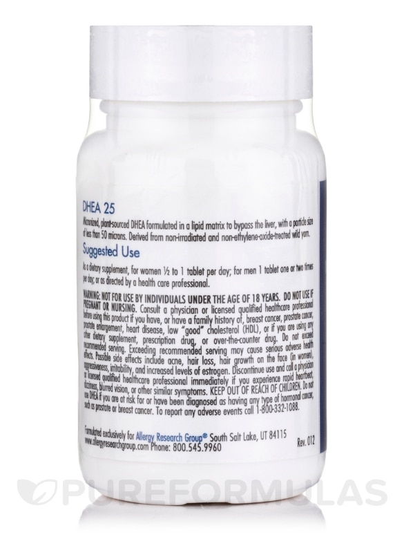 DHEA 25 mg Micronized Lipid Matrix - 60 Scored Tablets - Alternate View 2
