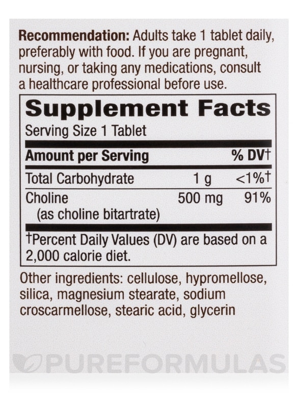 Choline (Bitartrate) 500 mg - 100 Tablets - Alternate View 4
