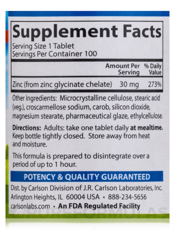 Chelated Zinc 30 mg - 100 Tablets - Alternate View 3