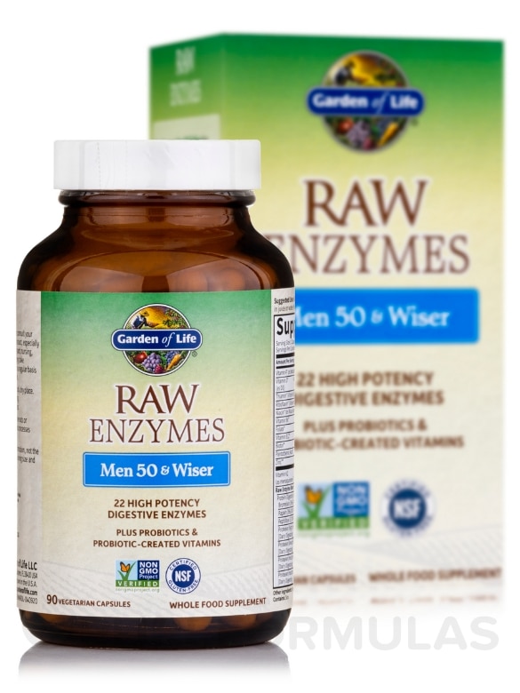 Raw Enzymes™ Men 50 & Wiser - 90 Vegetarian Capsules - Alternate View 1