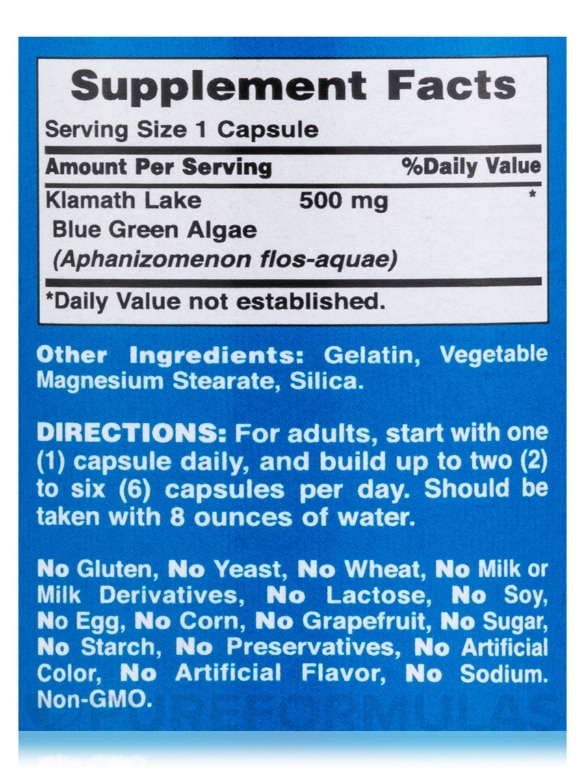 Klamath Shores® Blue Green Algae 500 mg - 120 Capsules - Alternate View 4