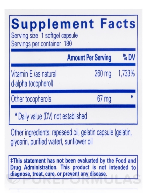 Vitamin E (with mixed tocopherols) - 180 Softgel Capsules - Alternate View 4