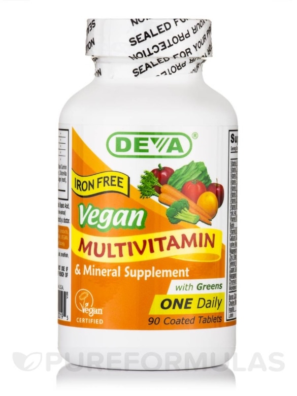 Vegan Multivitamin & Mineral Supplement with Greens (Iron Free) - 90 Coated Tablets