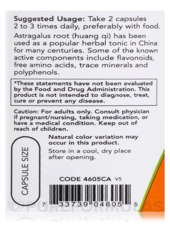 Astragalus 500 mg - 100 Capsules - Alternate View 4