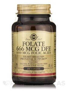 Folate 666 mcg DFE (Folic Acid 400 mcg) - 250 Tablets - Solgar Vitamin ...