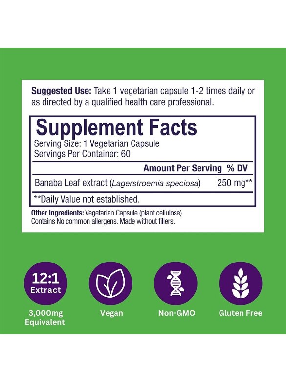 Banaba Leaf Extract - 60 Vegetarian Capsules - Alternate View 1