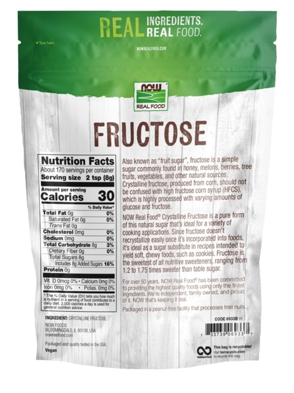 NOW Real Food® - Fructose Fruit Sugar - 3 lbs (1361 Grams) - Alternate View 1