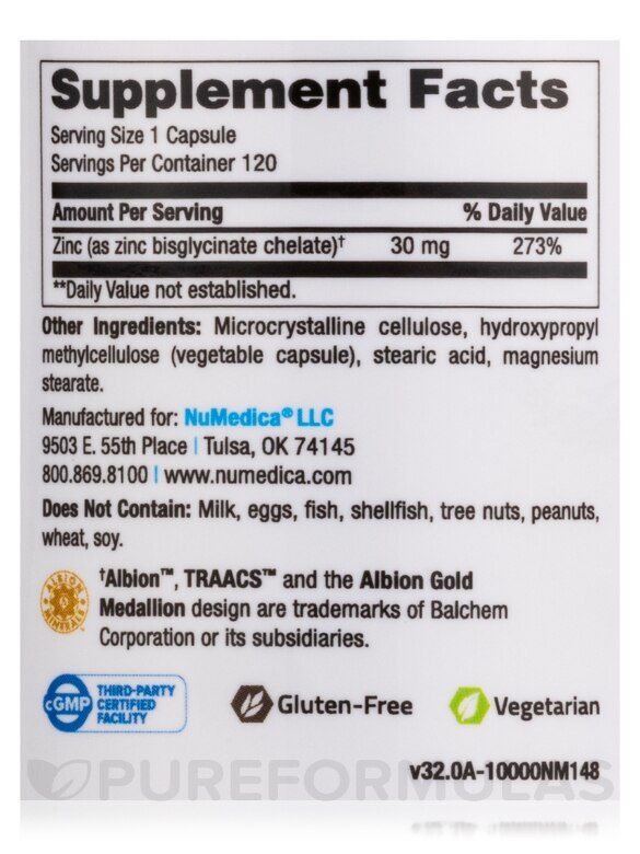 Zinc Glycinate - 120 Vegetable Capsules - Alternate View 3