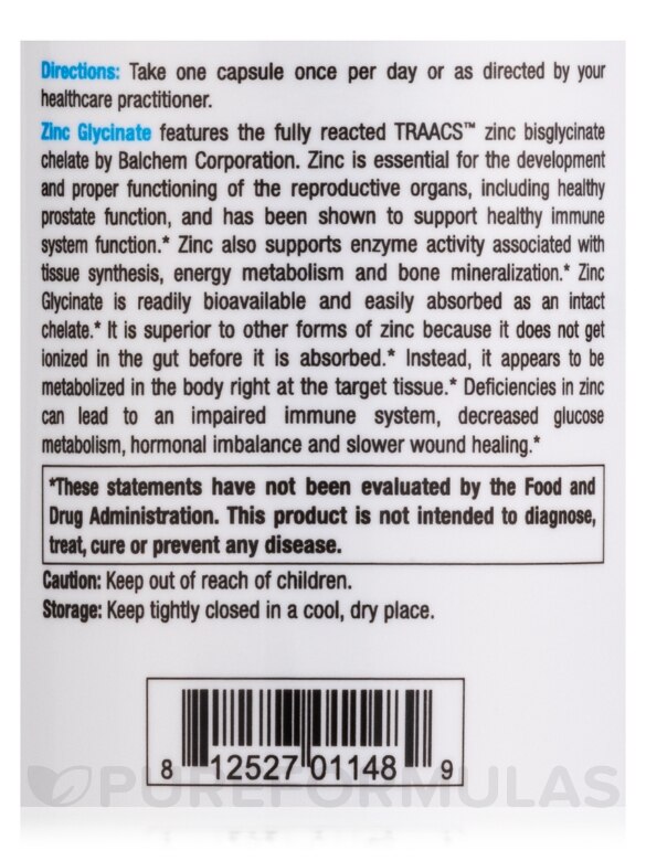 Zinc Glycinate - 120 Vegetable Capsules - Alternate View 4