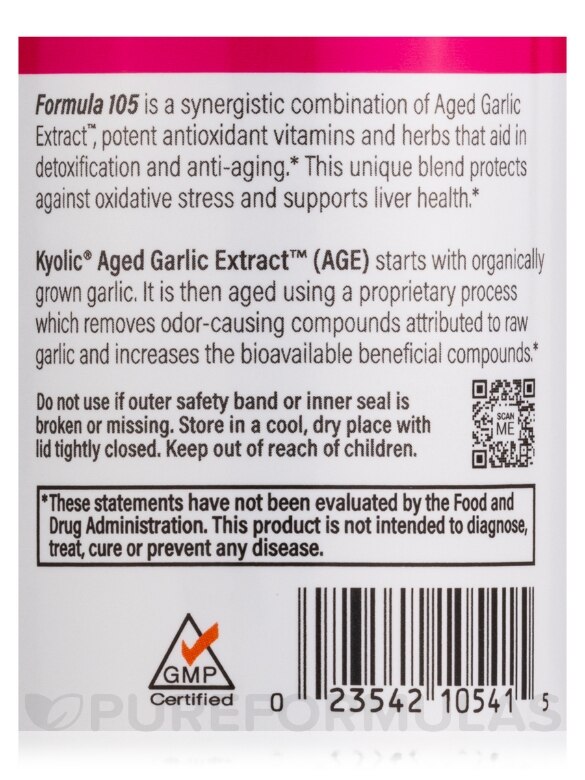 Kyolic® Aged Garlic Extract™ - Detox and Antiaging Formula 105 - 100 Capsules - Alternate View 4