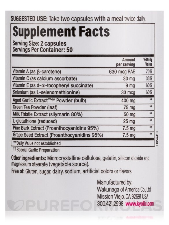 Kyolic® Aged Garlic Extract™ - Detox and Antiaging Formula 105 - 100 Capsules - Alternate View 3