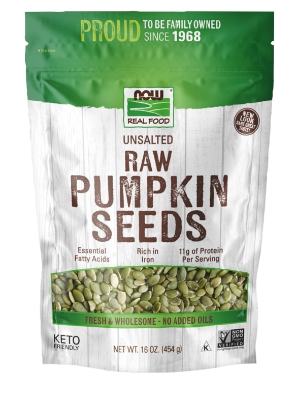 NOW Real Food® - Raw Pumpkin Seeds, Unsalted - 16 oz (454 Grams)