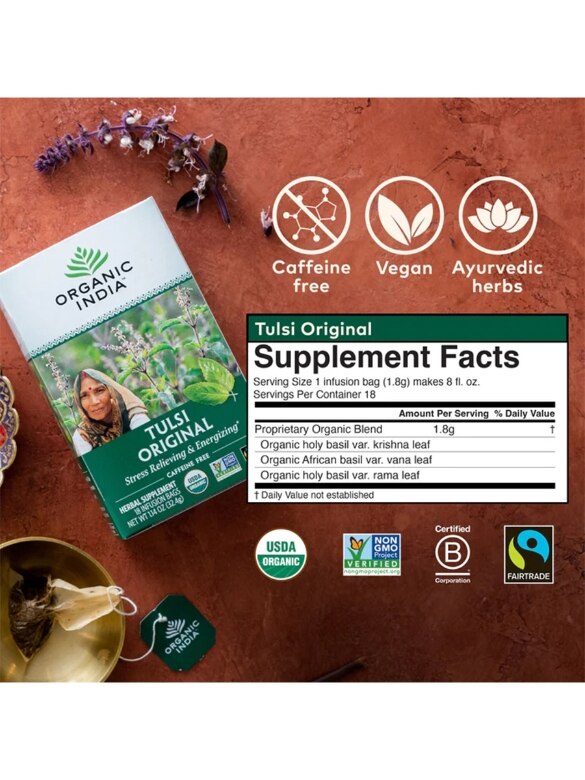 Tulsi Original Tea - Single Bags - 1 Box of 18 Bags (1.14 oz / 32.4 Grams) - Alternate View 1