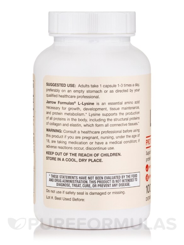 L-Lysine 500 mg - 100 Capsules - Alternate View 2