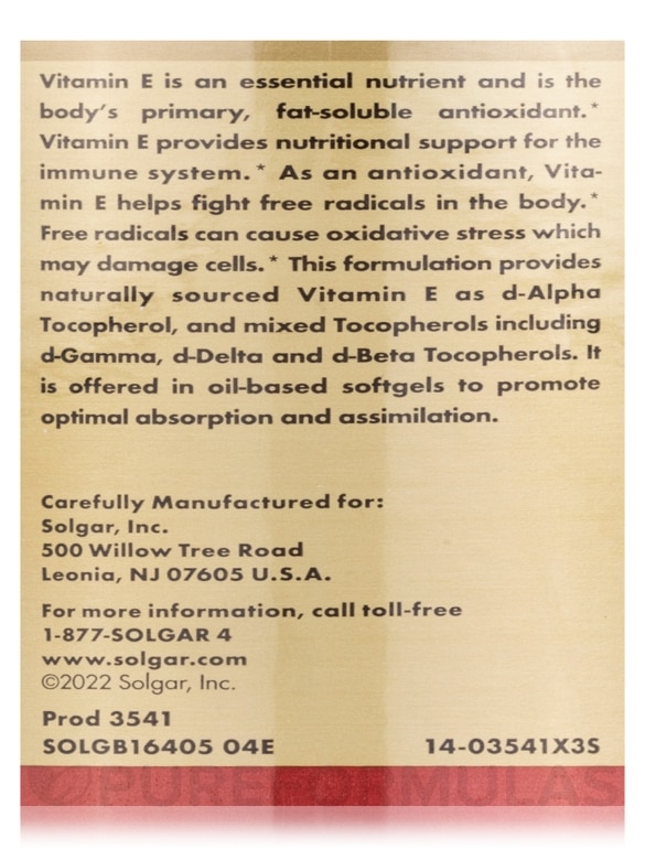 Vitamin E 268 mg (400 IU) (d-Alpha Tocopherol & Mixed Tocopherols) - 100 Softgels - Alternate View 6