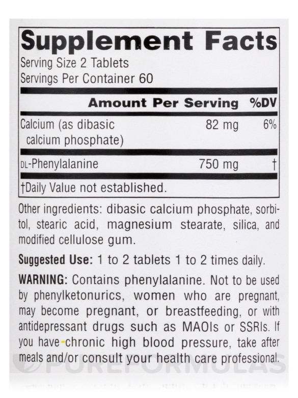 DL-Phenylalanine 375 mg - 120 Tablets - Alternate View 4