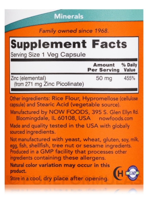 Zinc Picolinate 50 mg - 120 Veg Capsules - Alternate View 3
