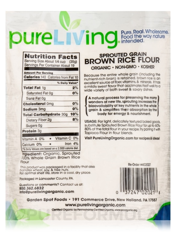 Sprouted Grain Brown Rice Flour (Whole Grain) - 24 oz (680 Grams) - Alternate View 2