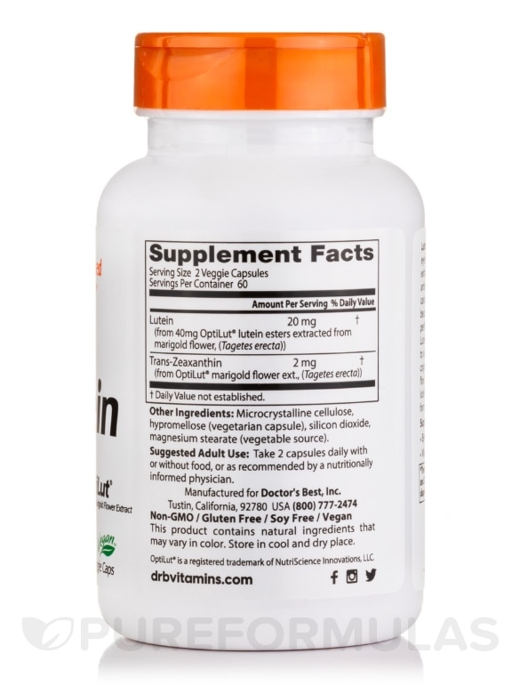 Lutein with OptiLut® 10 mg - 120 Veggie Capsules - Alternate View 1
