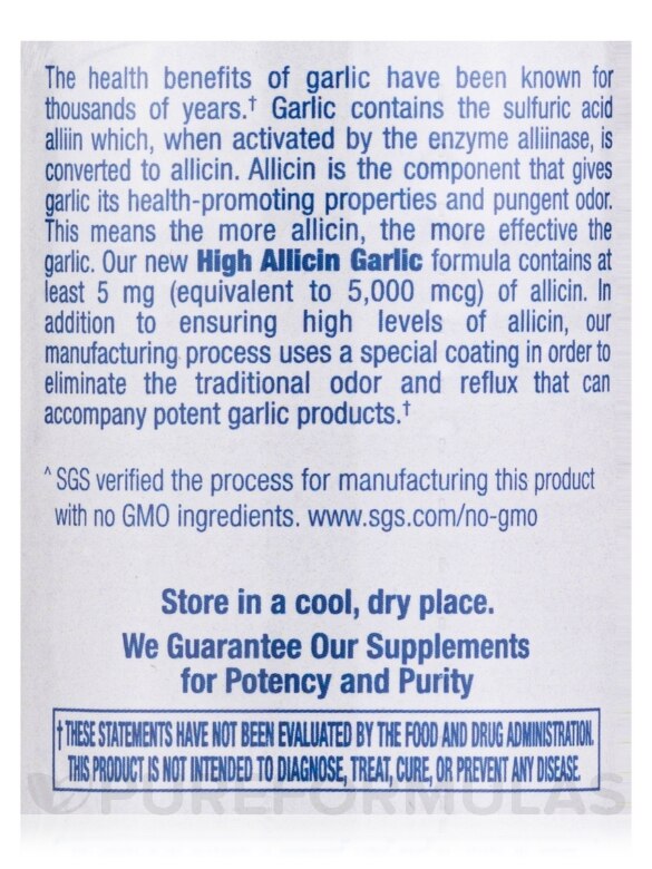 High Allicin Garlic - 60 Vegetarian Tablets - Alternate View 5