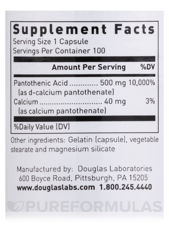 Pantothenic Acid 500 mg - 100 Capsules - Alternate View 4