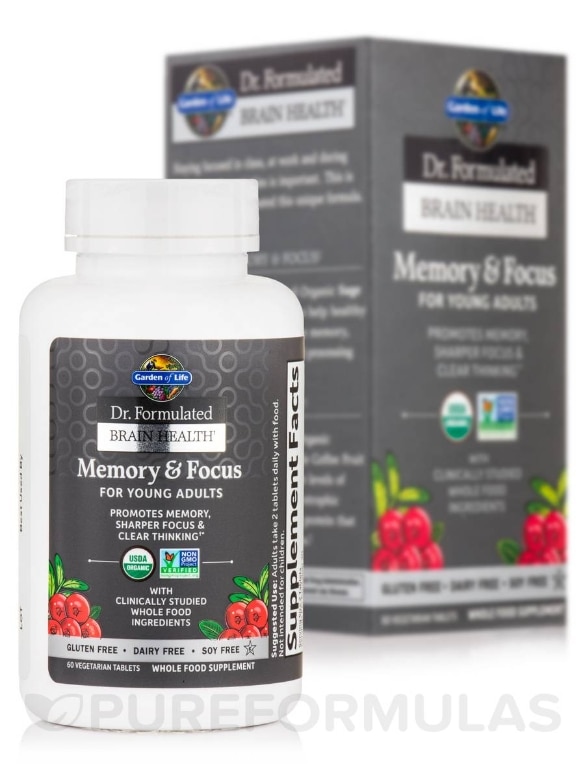Dr. Formulated Brain Health Memory & Focus for Young Adults - 60 Vegetarian Tablets - Alternate View 1