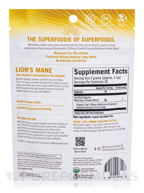 Organic Lion's Mane Mushroom Superfood - 2.1 oz (60 Grams) - Alternate View 1