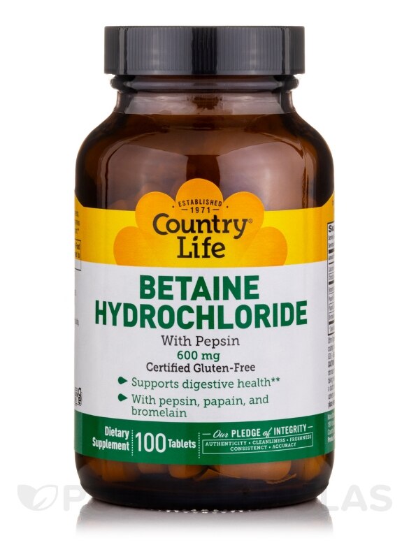 Betaine Hydrochloride with Pepsin - 100 Tablets