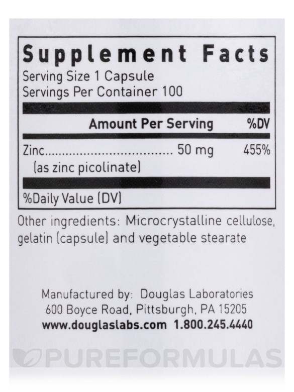 Zinc Picolinate 50 mg - 100 Capsules - Alternate View 4