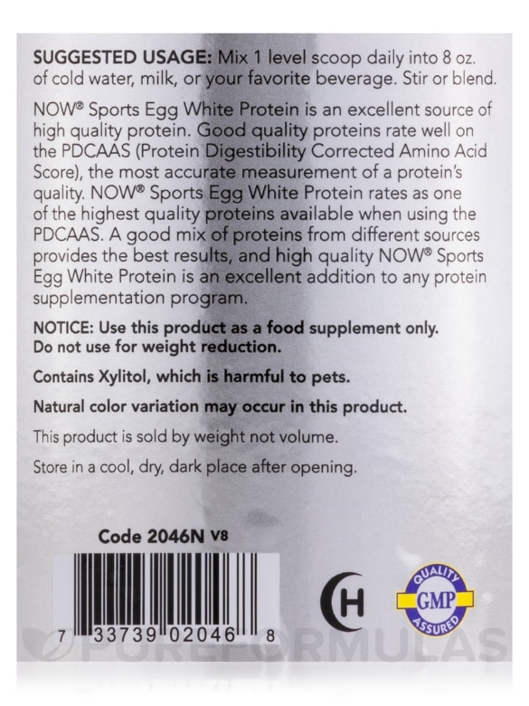NOW® Sports - Egg White Protein, Creamy Vanilla - 1.5 lbs (680 Grams) - Alternate View 4