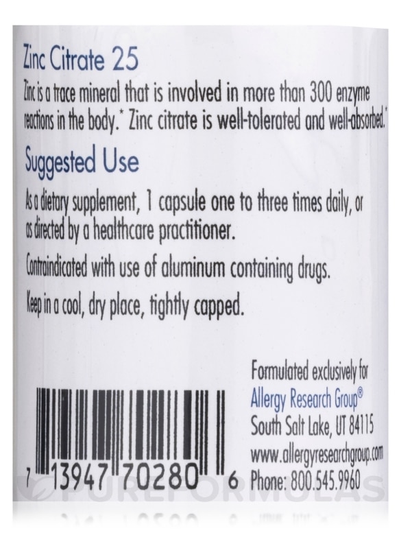 Zinc Citrate 25 mg - 60 Vegetarian Capsules - Alternate View 4