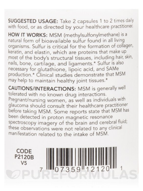 MSM 1000 mg - 180 Veg Capsules - Alternate View 4
