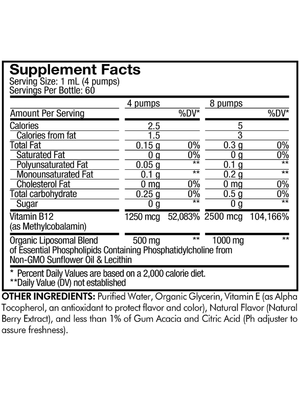 Codeage Liposomal Vitamin B12 Methylcobalamin Liquid - Sugar-Free - Vegan Methyl B12 - 2 fl. oz (59.2 ml) - Alternate View 4