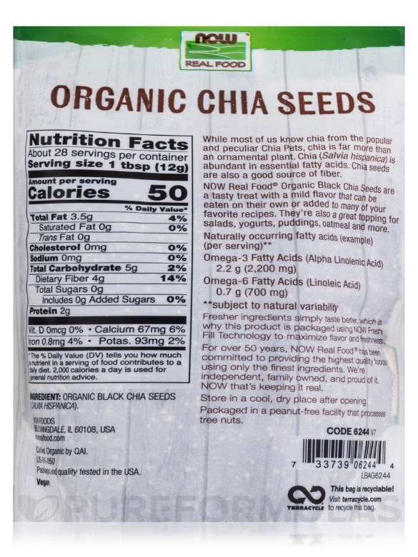 NOW Real Food® - Organic Chia Seeds - 12 oz (340 Grams) - Alternate View 2
