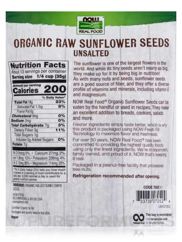 NOW Real Food® - Sunflower Seeds Raw Organic