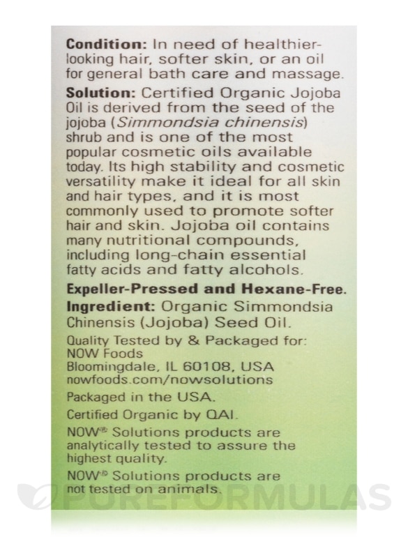 NOW® Solutions - Organic Jojoba Oil - 4 fl. oz (118 ml) - Alternate View 3