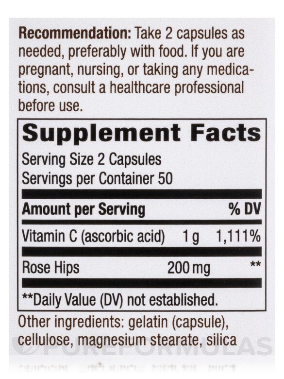 Vitamin C 500 Rose Hips - 100 Capsules - Alternate View 4